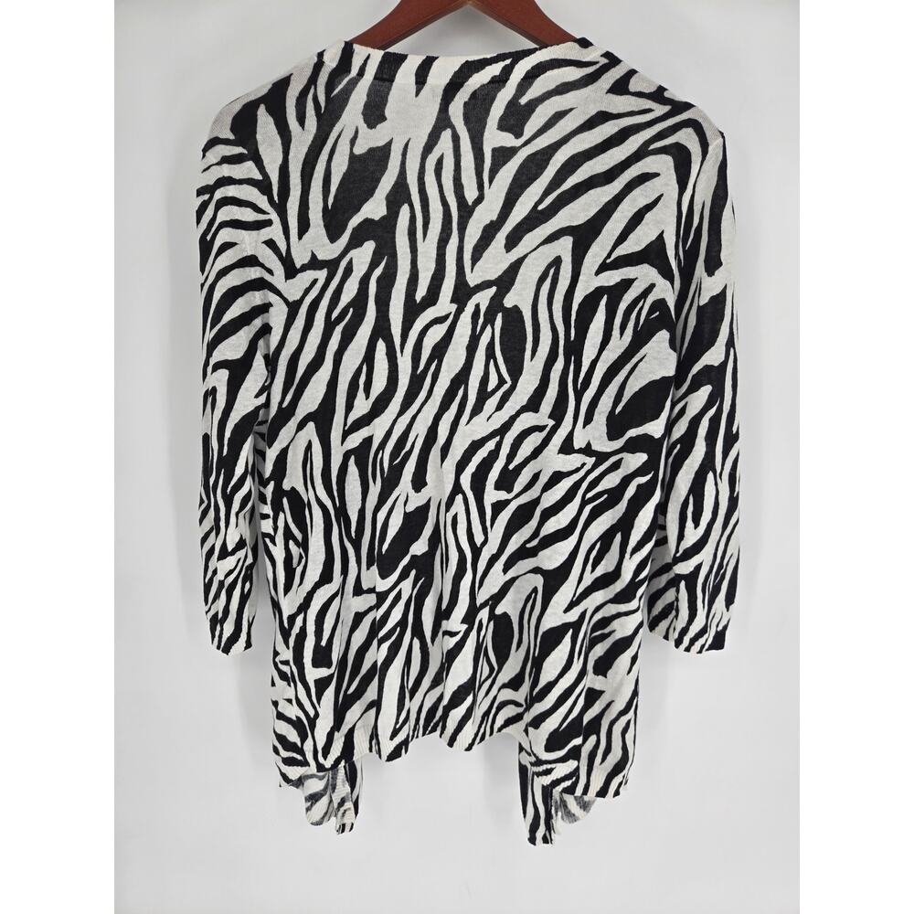 Chico's Zebra Print Linen Blend Open Front Cardigan Vanity Size 2 (Large) - Picture 6 of 6